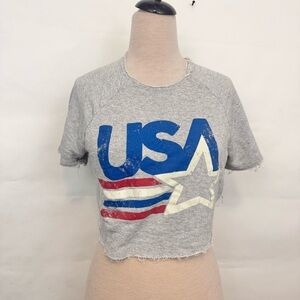 Show Me Your MuMu USA graphic patriotic Jimmy crop tee small raw hem